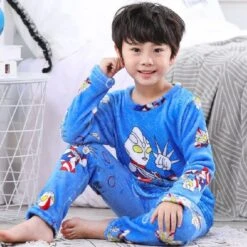 Pyjama Bleu En Flanelle à Motif Super-héros Pour Garçon