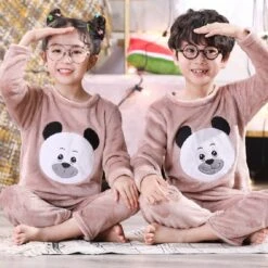 Pyjama En Flanelle à Manches Longues Avec Imprimé Panda Pour Enfant