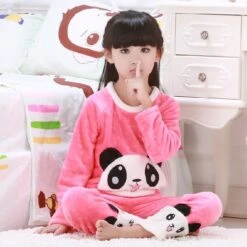 Pyjama Rose Deux Pièces à Motif Panda Pour Fille