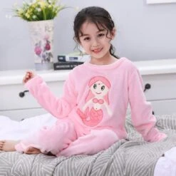 Pyjama En Flanelle Manches Longues à Motif Sirène Pour Fille