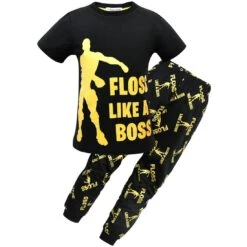 Pyjama Noir Avec Inscription « Floss Like A Boss»
