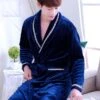Pyjama Peignoir Bleu En Flanelle Pour Homme -Mode Pyjamas Magasin pyjama peignoir a carreaux en flanelle pour homme 4