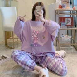 Pyjama Porcinet Avec Pantalon à Carreaux Pour Femme -Mode Pyjamas Magasin pyjama porcinet avec pantalon a carreaux pour femme 4