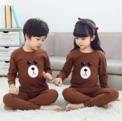 Pyjama Printemps Marron à Motif Ours Pour Enfants
