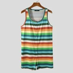 Pyjama Rayé En Combinaison Avec Col Rond Pour Homme -Mode Pyjamas Magasin pyjama raye en combinaison avec col rond pour homme 4