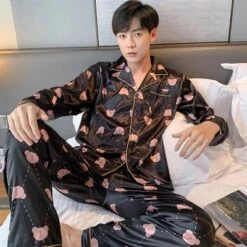 Pyjama Satiné Avec Oursons Roses Pour Homme