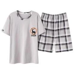 Pyjama T-shirt Et Short à Carreaux En Coton Pour Hommes