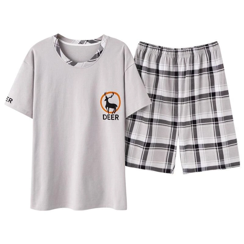 Pyjama T-shirt Et Short à Carreaux En Coton Pour Hommes 3 Pyjama T-shirt Et Short à Carreaux En Coton Pour Hommes