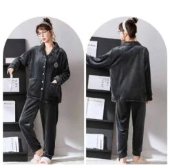 Pyjama Uni En Polaire Avec Col Pour Couple -Mode Pyjamas Magasin pyjama uni en polaire avec col pour couple 2