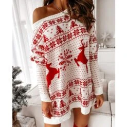 Robe Pull De Noël Manches Longues Pour Femmes -Mode Pyjamas Magasin robe pull de noel manches longues pour femmes 3